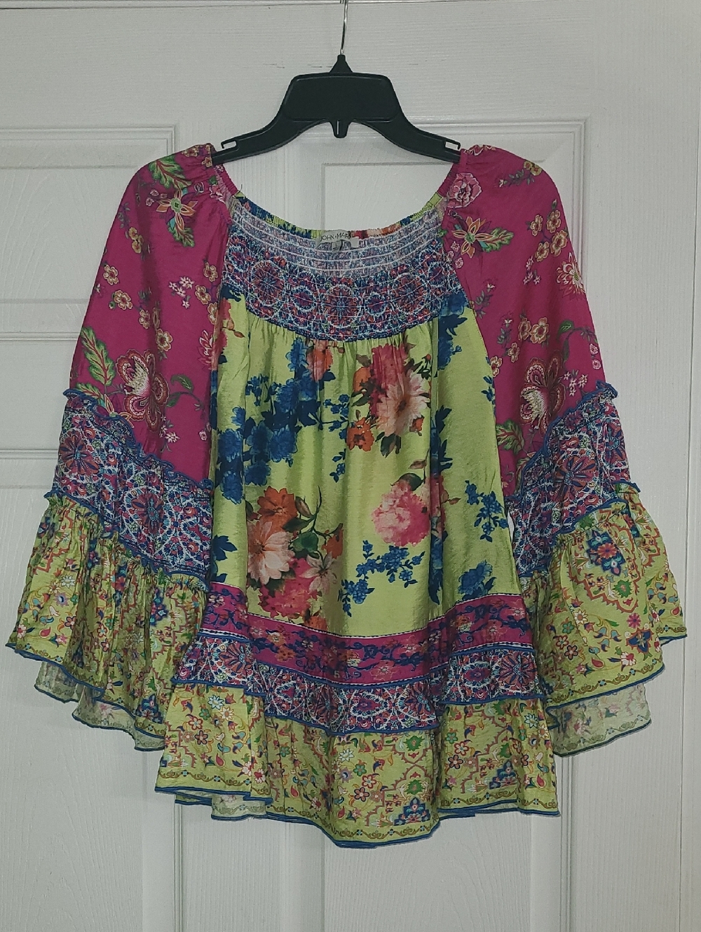 John Mark Pink and Lime Floral Boho Blouse